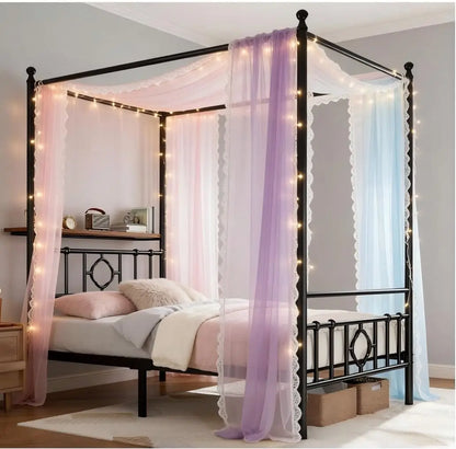 Canopy Bed Frame with Storage Headboard Metal Platform Bed