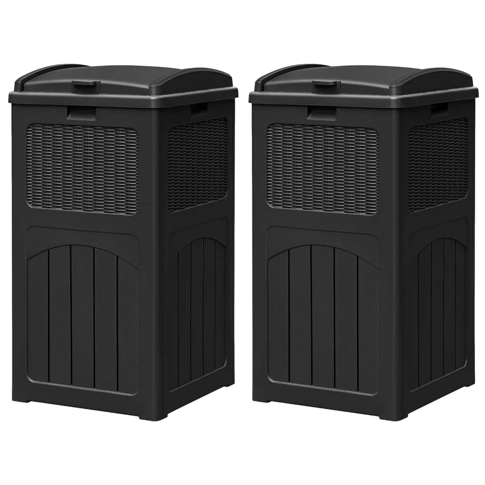 2 Pack 35 Gallon Outdoor Garbage Can with Lid, Waterproof Resin Waste Bins