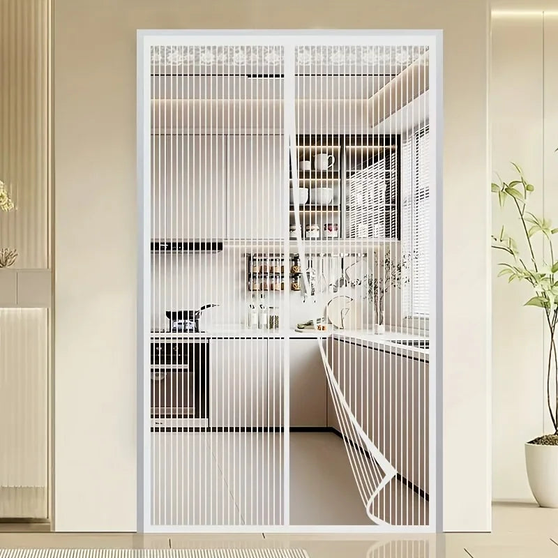 White Striped Magnetic Mosquito Net Curtains Designed for Summer to Keep Insects