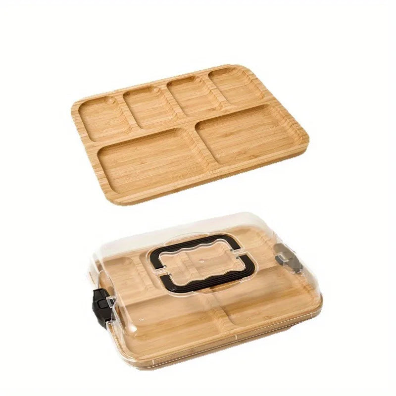 Stylish Natural Bamboo serving Tray – 1pc with Snap-On Acrylic Lid