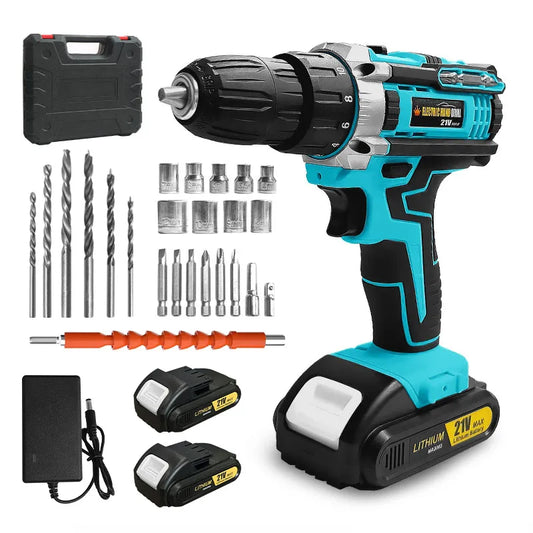 21V Cordless Drill Set with Multi-Function Electric Screwdriver High-Power Rechargeable Combination Tool
