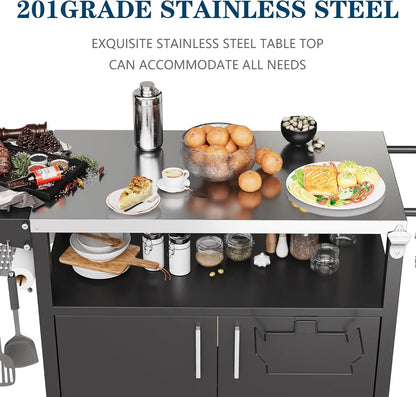Storage, Patio Kitchen Island Outdoor Grill Table with Wheels, BBQ Cart