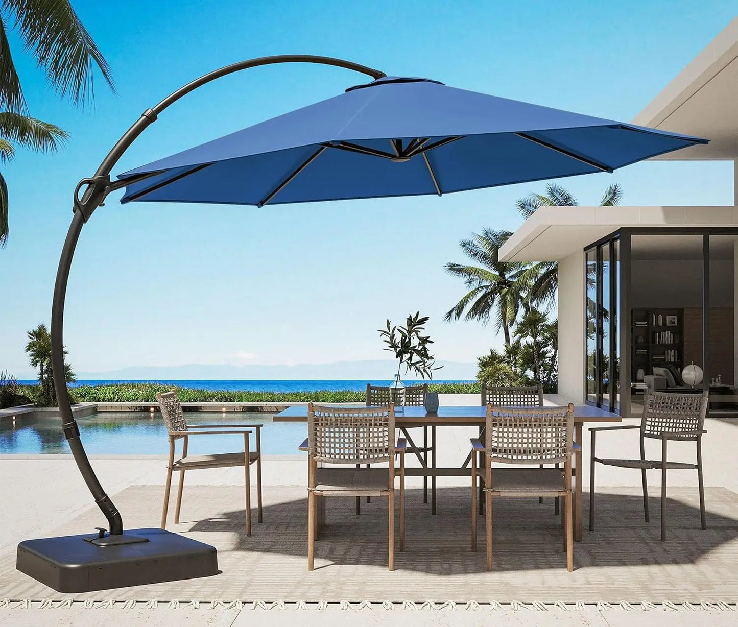 Outdoor Patio Umbrella with Base Included, 11ft Large Sunshade Cantilever Umbrella Deluxe Curvy Aluminum