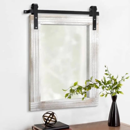 Wood Framed Mirror Rectangle Farmhouse Wall Mirror Decor for Bathroom Bedroom Living Room Entryway 20"x16