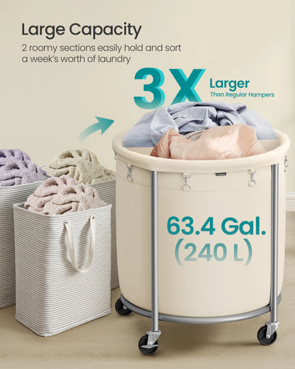 Laundry Basket with Wheels, Rolling Round Heavy-Duty Laundry Hamper Cart with Steel Frame