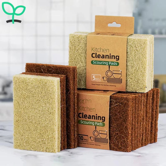 10PCS Natural Sisal Microfiber Sponge Kitchen Dishes Cleaning Cloth Eco Friendly Scouring Pad
