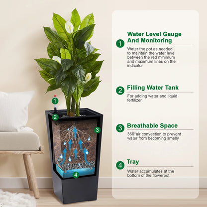 2pcs Planters Outdoor an Indoor High Planter Pots with Drainage Holes Auto Watering