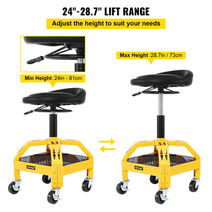 Rolling Creeper Seat Mechanic Stool Adjustable Swivel Chair with Tool Tray 300LBS