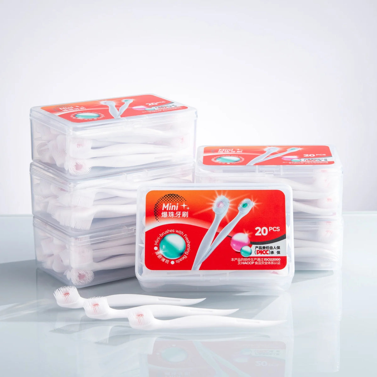 20PCS Mini burst bead Toothbrush Box, No Water Portable Toothbrush for Travel Outdoor No Rinse Oral Cleaning Use