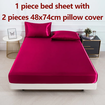3pc Solid Color Satin Fabric Soft Comfortable Breathble Bedding Set for Bedroom.