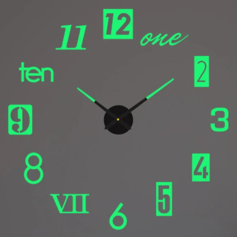 Large 3D Wall Clock Luminous Classic Wall DIY Digital Wall Stickers