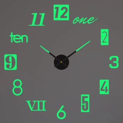 Large 3D Wall Clock Luminous Classic Wall DIY Digital Wall Stickers