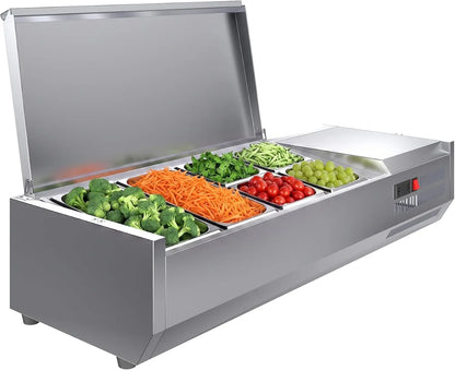 45” Commercial Refrigerated Condiment Prep Station Refrigerator 135W Countertop Refrigerated Salad Bar