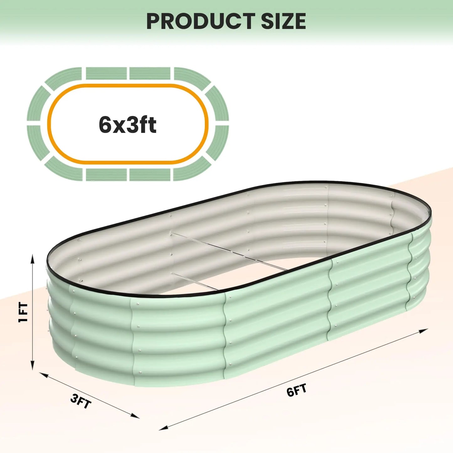 2-Pack Oval Galvanized Steel Raised Garden Bed Open Base Safety Edge Metal Plant