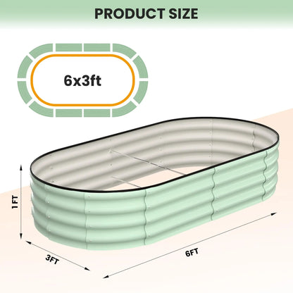 2-Pack Oval Galvanized Steel Raised Garden Bed Open Base Safety Edge Metal Plant