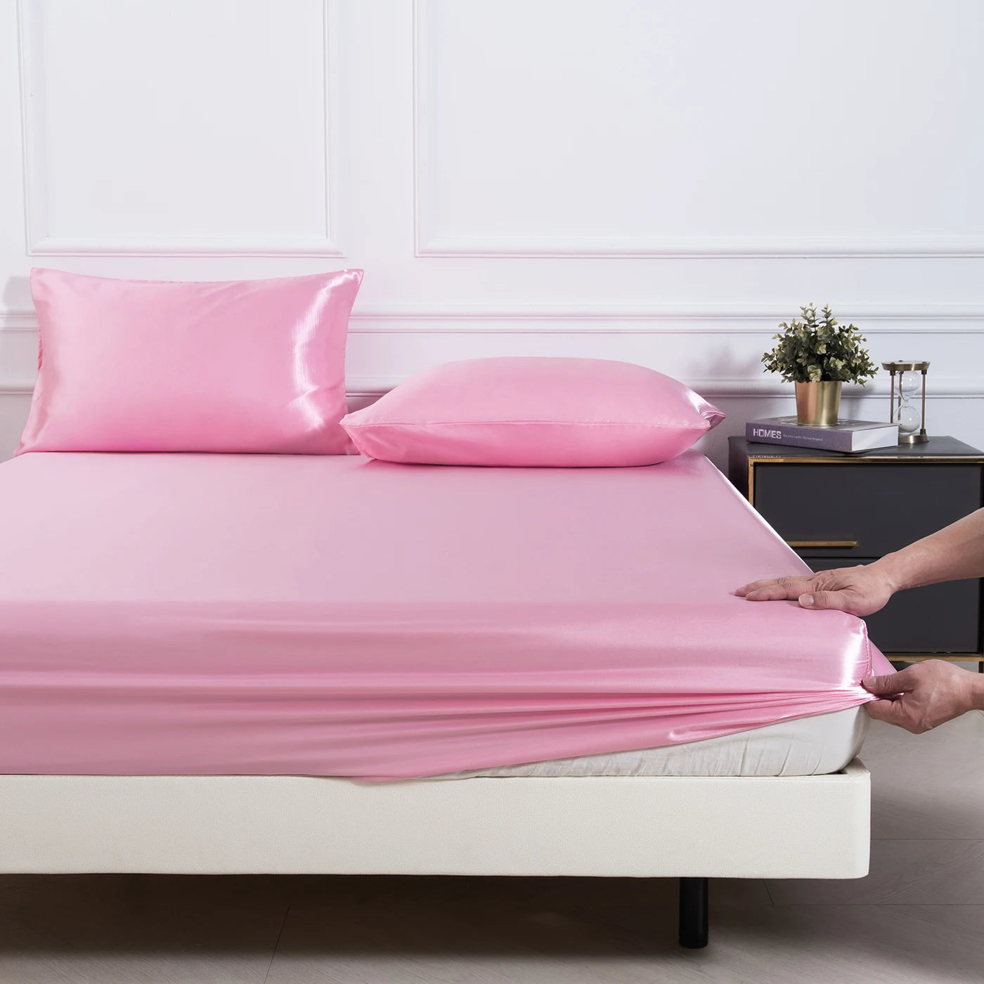 3pc Solid Color Satin Fabric Soft Comfortable Breathble Bedding Set for Bedroom.