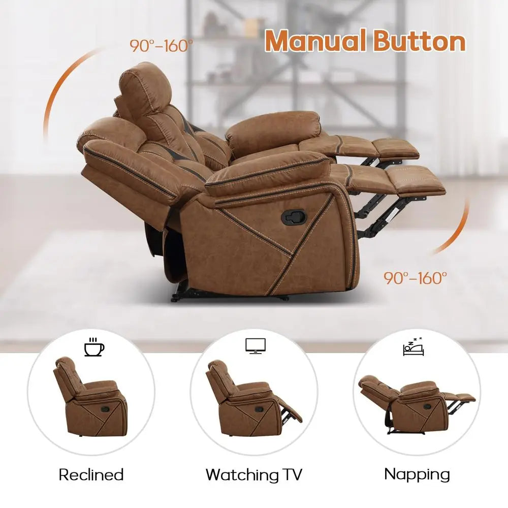 Faux Leather Manual Reclining Sofa Furniture for Living Room