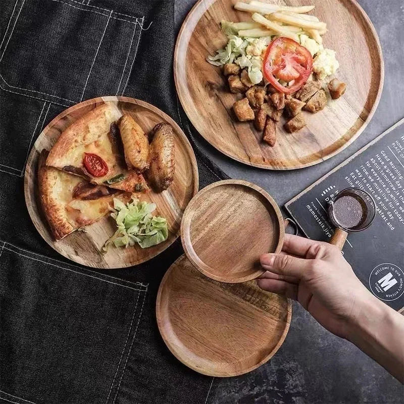 Dish10/15/20/25cm Wooden Round Serving Platter Tray