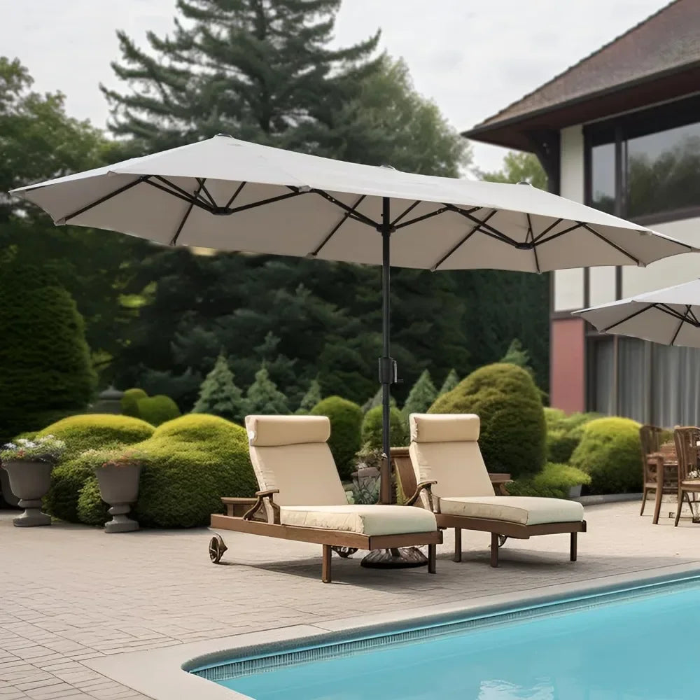 Large terrace umbrella, outdoor double-sided rectangular market umbrella with 12 ribs for UV protection