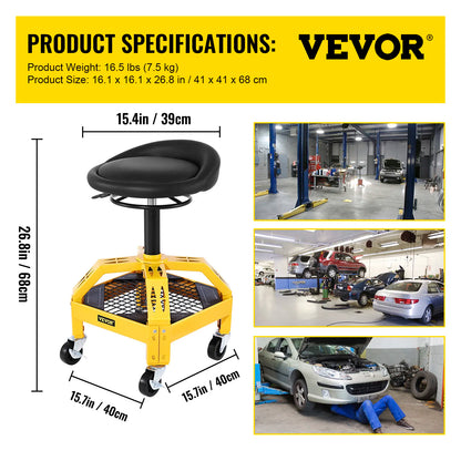 Rolling Creeper Seat Mechanic Stool Adjustable Swivel Chair with Tool Tray 300LBS