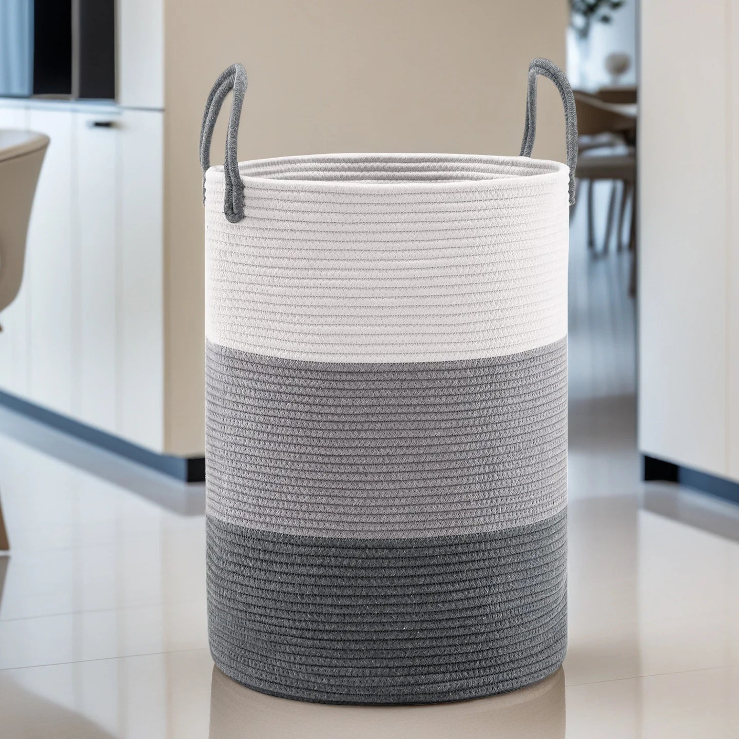 Large Storage Basket Tall Woven Laundry Hamper with Handles Foldable Cotton Rope