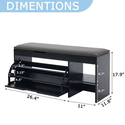 Shoe Storage entryway Bench with seat cushion Flip Drawers & Lift Top Storage Box,3-Tier Short Shoe