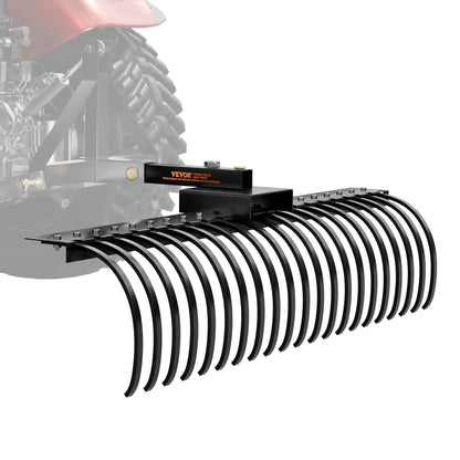 Tow Behind Landscape Rake, Tow Dethatched With 21 Steel Coil Tines, Lawn Attaches Toolbars And 3-point
