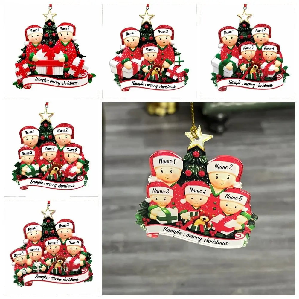 2D Christmas Family Ornament DIY Cute Snowman Flat Pendant Hand Painted Five-pointed Star Christmas Tree Hanging Ornament