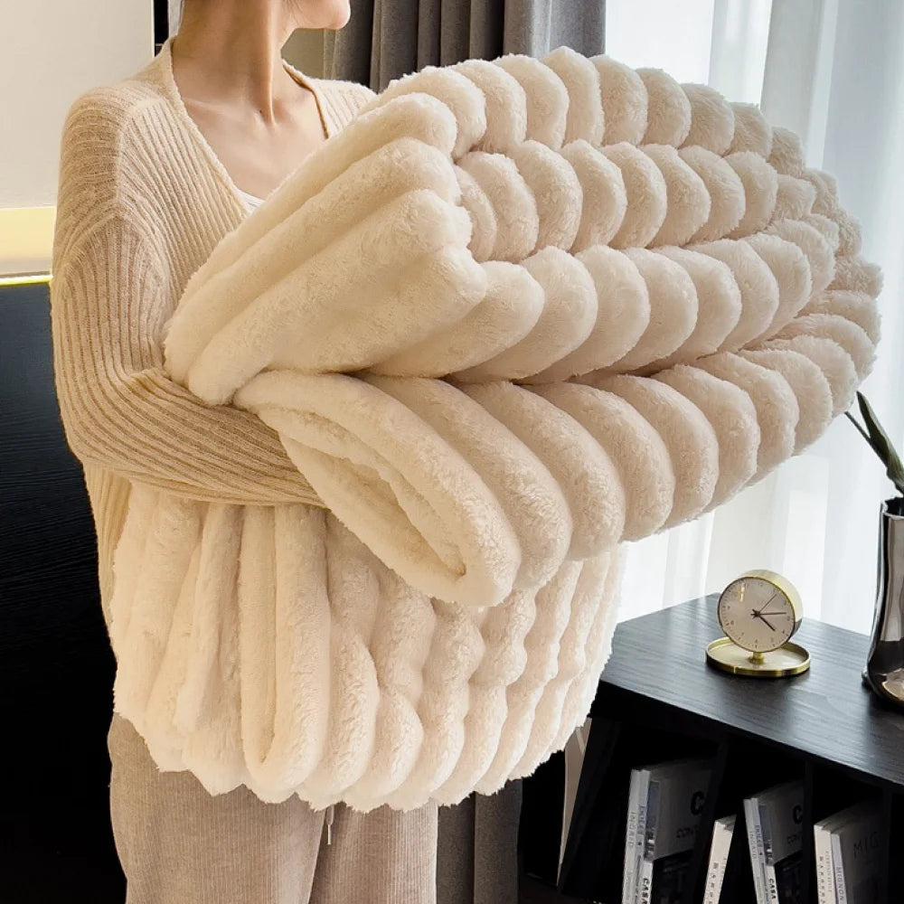 1pc Throw Blanket for Bed Soft & Warm Fluffy Blanket, Decorative Striped Blankets