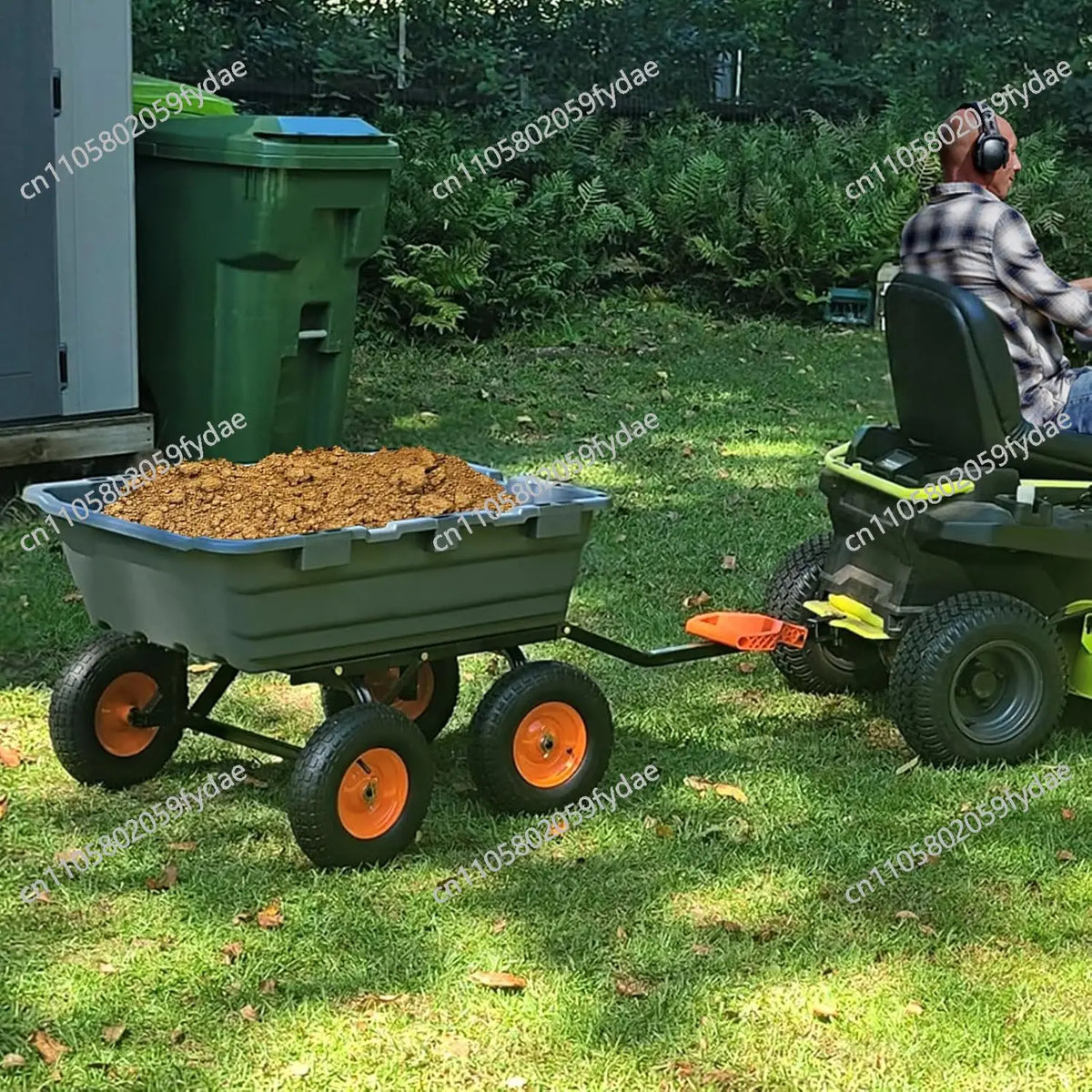Poly Garden Dump Cart Steel Frame Utility Dump Wagon Outdoor Wheelbarrow for Garden Yard Beach