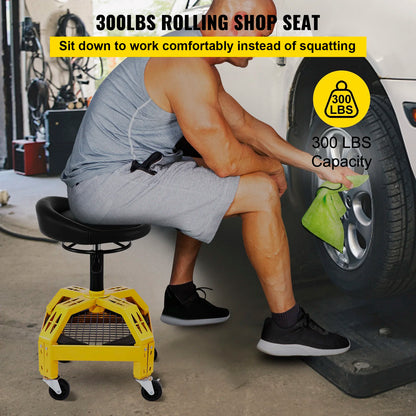 Rolling Creeper Seat Mechanic Stool Adjustable Swivel Chair with Tool Tray 300LBS