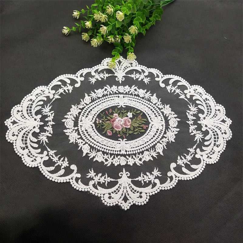 Large Beige Retro Lace Placemats, French Crochet Doilies, Handmade Embroidered