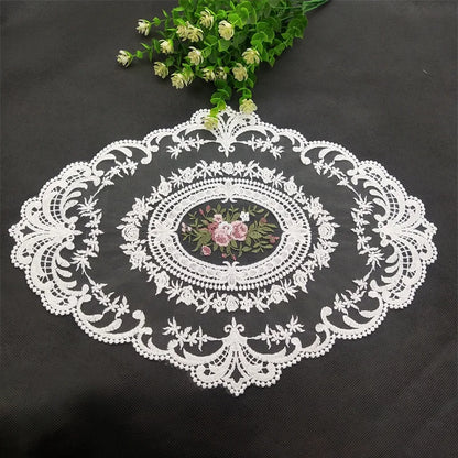 Large Beige Retro Lace Placemats, French Crochet Doilies, Handmade Embroidered