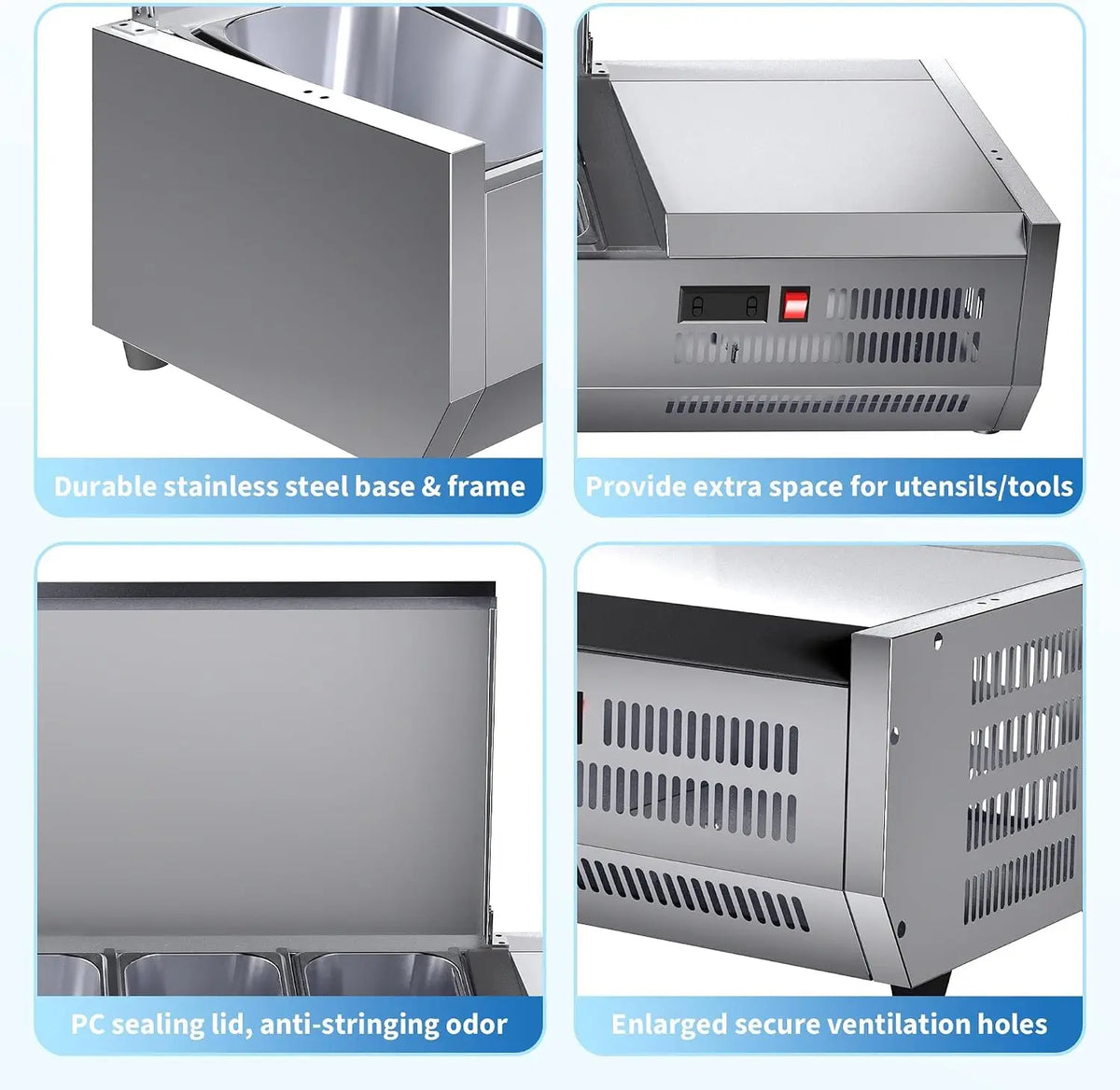 45” Commercial Refrigerated Condiment Prep Station Refrigerator 135W Countertop Refrigerated Salad Bar