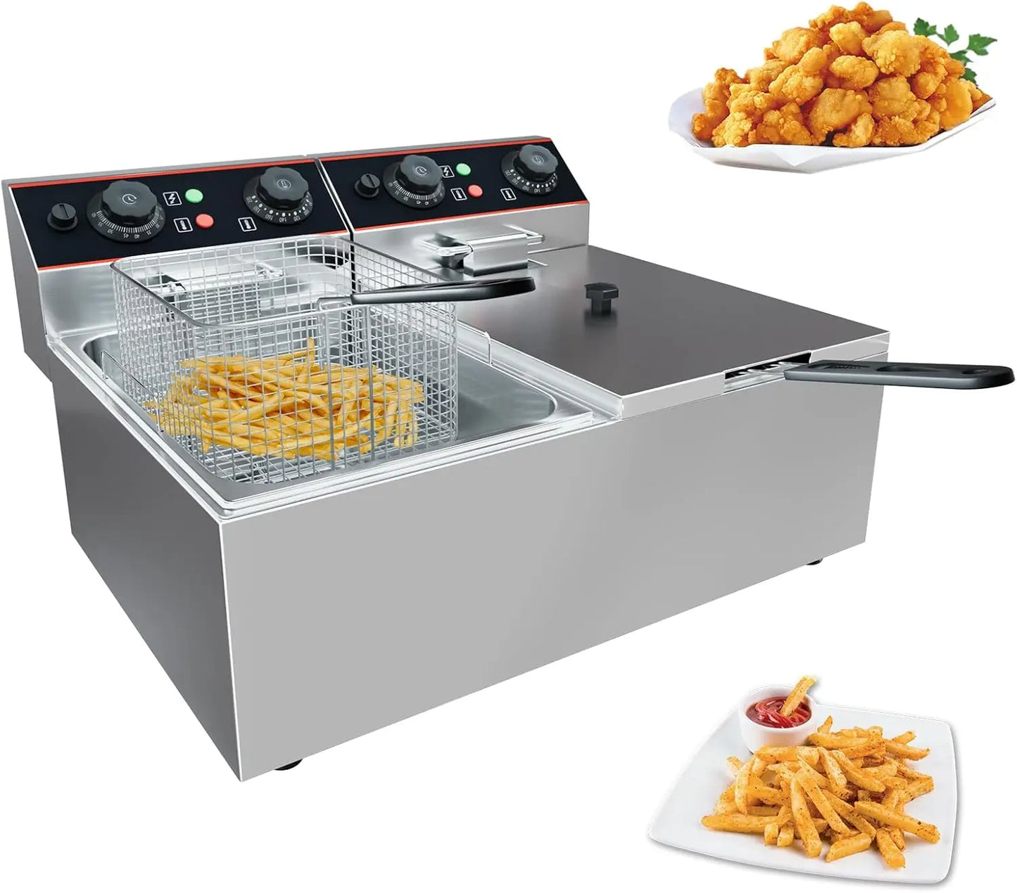 Commercial Electric Deep Fryer with Baskets Stainless Steel Adjustable Temperature Deep Fryer