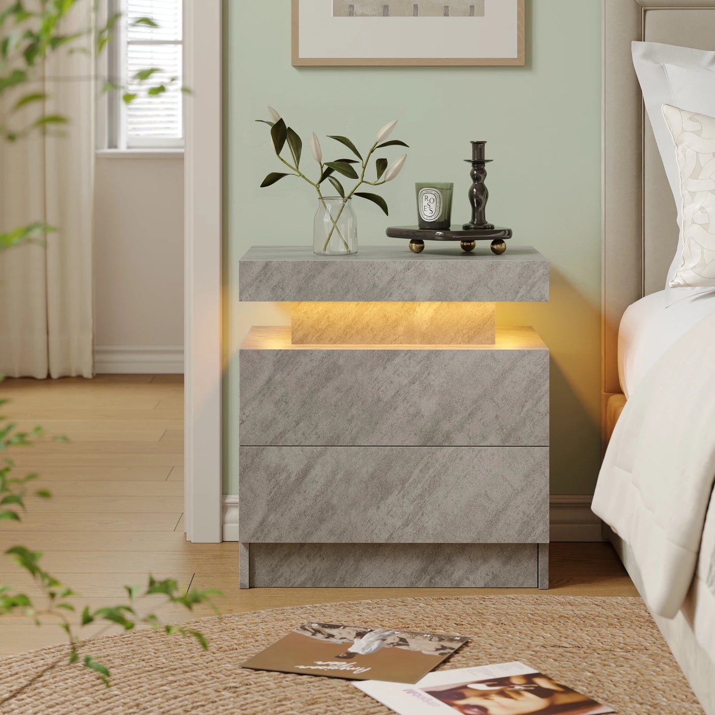 2 Cube Drawers End Table with RGB LED Lights