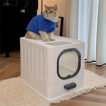Large Cat Litter Box Pet Toilet Skylight Enclosed Drawer Scoop Covered Tray
