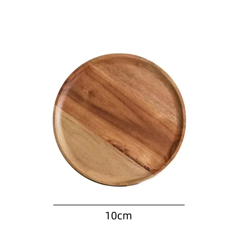 Dish10/15/20/25cm Wooden Round Serving Platter Tray