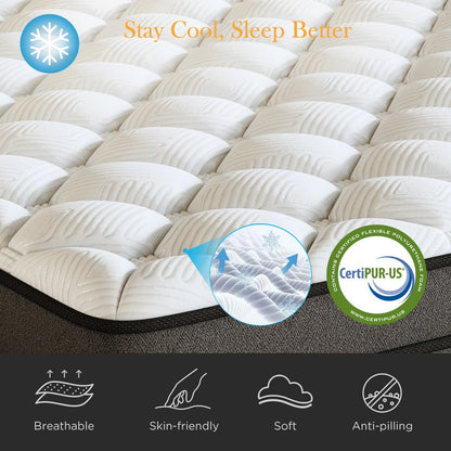 Hybrid Mattress 12/14-Inch Medium Firm Gel Memory Foam with Pocketed Springs Boxed - Comfortable Mattress