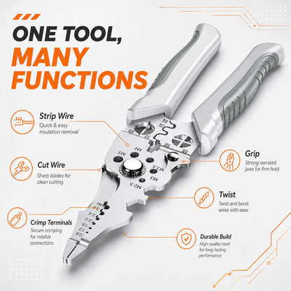 8.5 Inch Multi-Functional Industrial Wire Stripper Cutter Crimper Heavy Duty Stainless Steel Electrical