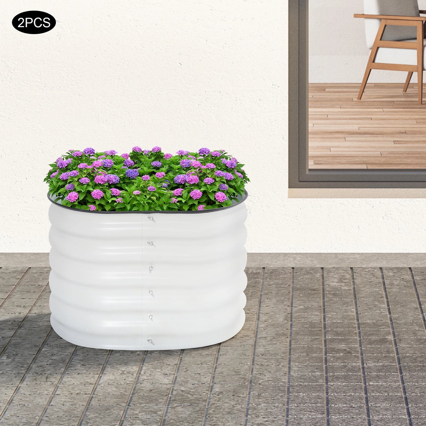 2Pcs Round Raised Garden Bed Aluminum Zinc Plated Steel Rustproof Outdoor Elevated Planter Box Open Base Drainage Garden Plant