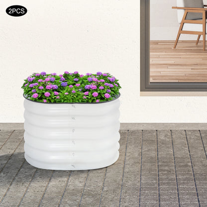 2Pcs Round Raised Garden Bed Aluminum Zinc Plated Steel Rustproof Outdoor Elevated Planter Box Open Base Drainage Garden Plant