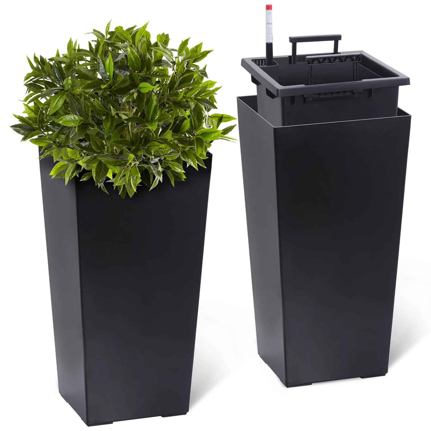 2pcs Planters Outdoor an Indoor High Planter Pots with Drainage Holes Auto Watering