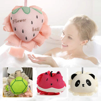 Cute Cartoon Bath Pouf, Shower Sponge Scrubber Loofah for Gentle Exfoliating & Rich Lather