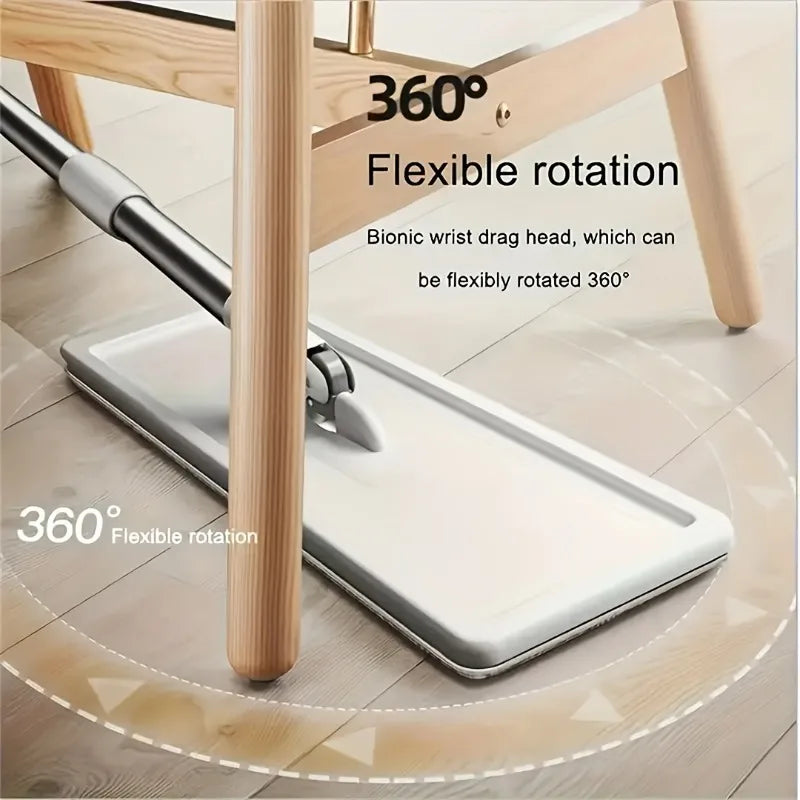 Hands-Free Flat Mop & Bucket Set with 4 Reusable Microfiber Pads, Swivel, Long Handle for Floor & Wall Cleaning