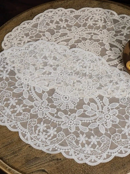 French Embroidered Lace Placemats, Vintage Minimalist Style