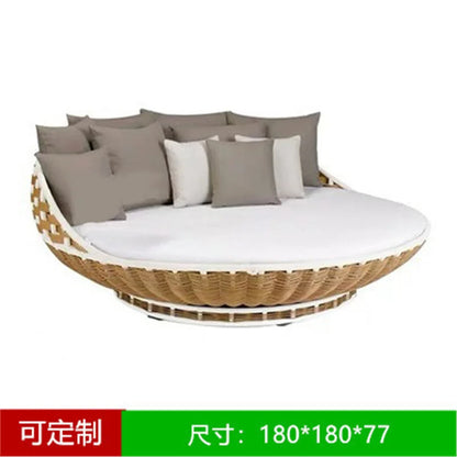 New Outdoor Rattan Daybed Swing Patio Leisure Hanging Wicker Swings Lounger Round
