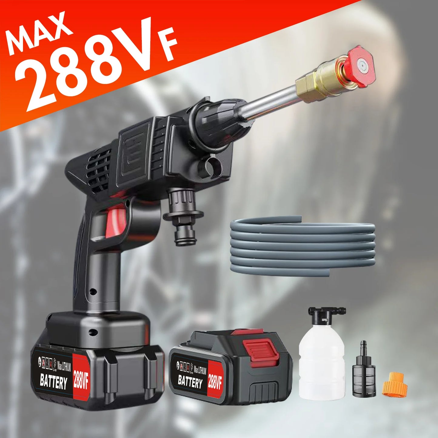 Portable Cordless Car High Pressure Washer Cleaner Gun with 2Pcs 1200mah Battery