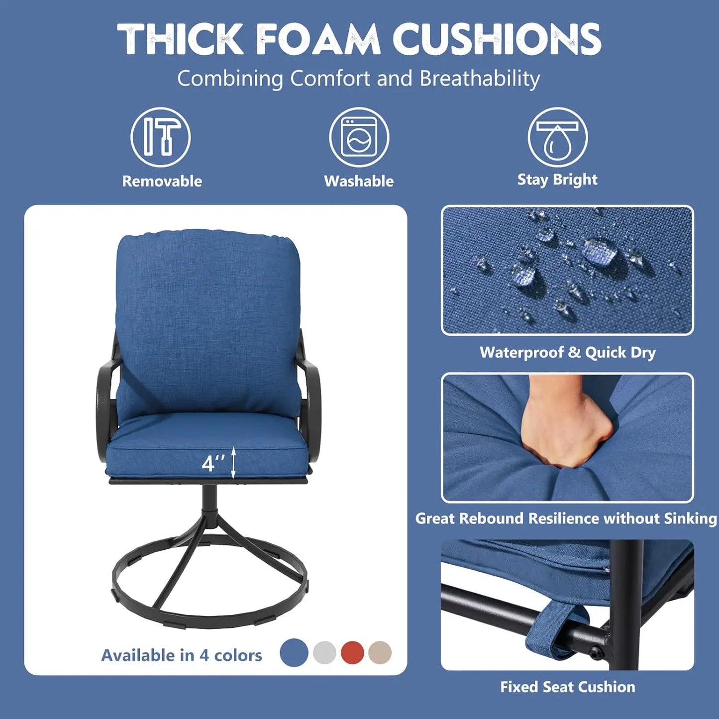 Metal Swivel Patio Chairs Set 2 Thickened Cushion Rocker Outdoor