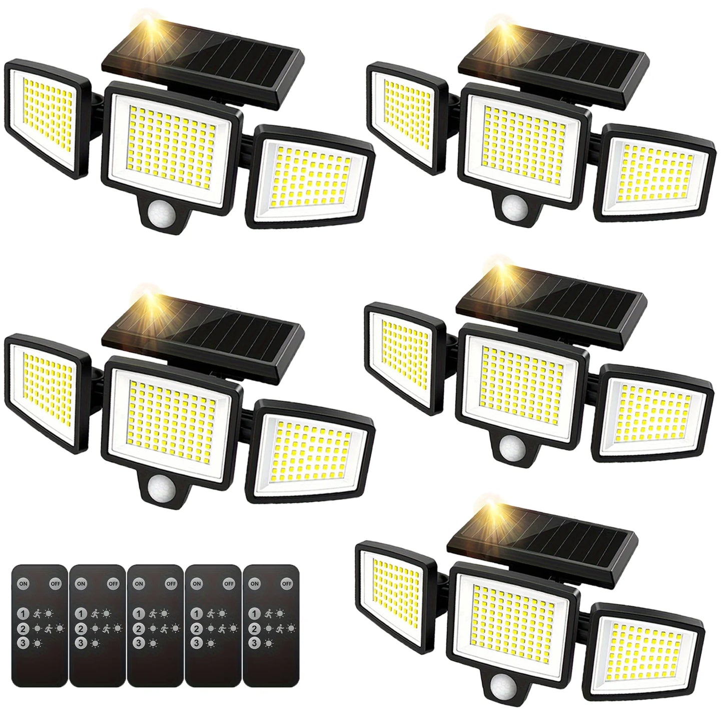 3-Head Solar Outdoor Light, Motion Sensor Security Light with Wireless Remote Control